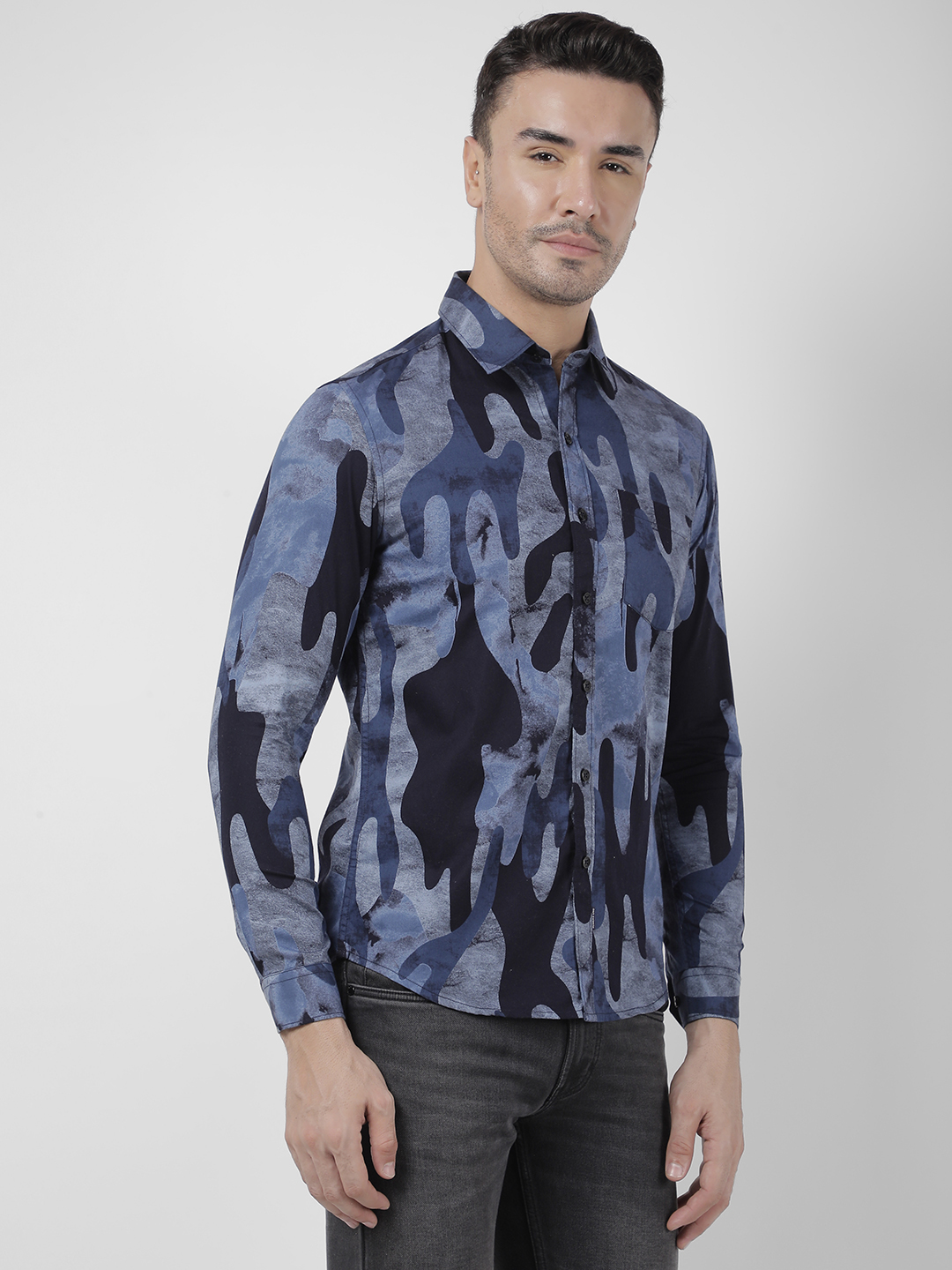 Numero Uno Men Abstract Blue Shirt